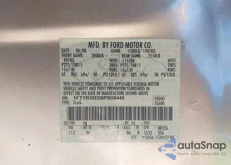 2008 Ford Ranger Xl/Xlt из США, поврежденный, VIN 1FTYR10D08PB08445